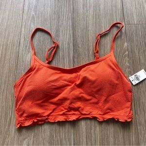 Aerie Scoop Longline Bikini Top Size Medium Orange Textured Ruffle Swimsuit